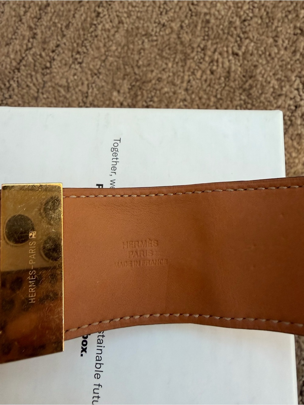 Hermes Red Leather Cuff with Gold Pyramid Studs and Ring - Picture 2 of 6